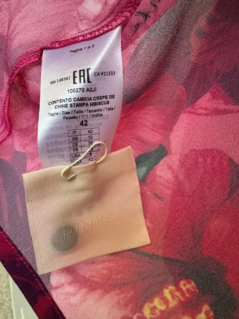 PINKO Happy Hibiscus Floral Shirt Fuchsia Crepe de Chine